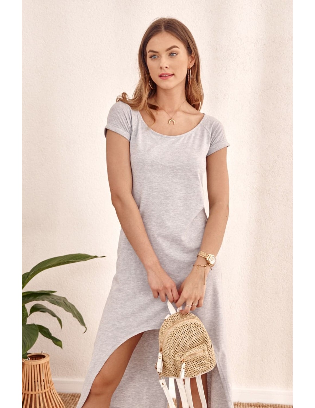 Asymmetric light gray dress 9865 - Online store - Boutique